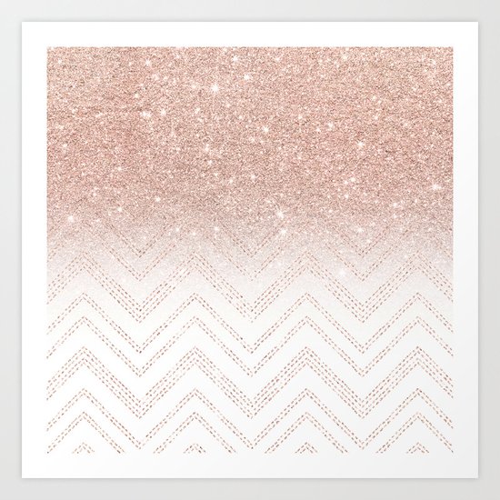 Modern faux rose gold glitter ombre modern chevron stitches pattern Art Print