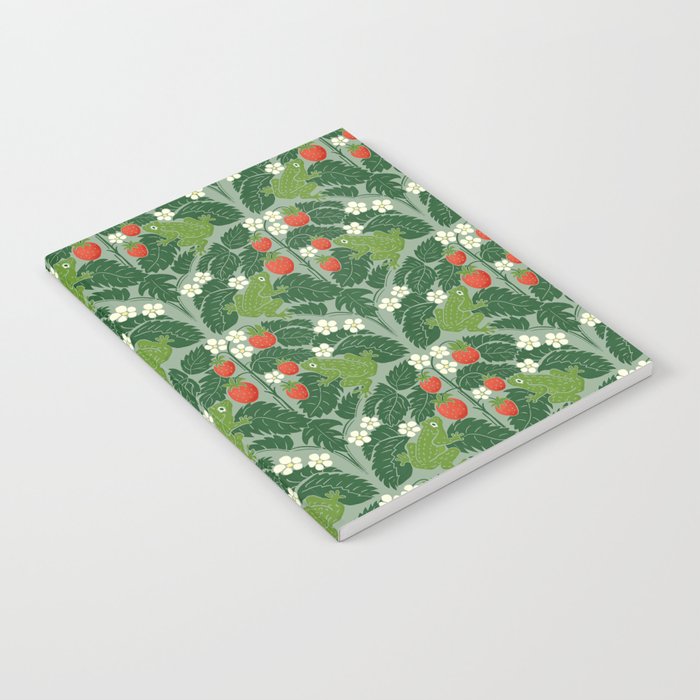 Frogs And Wild Strawberries On Pale Green Notebook