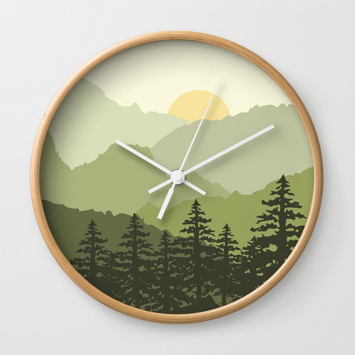Mountain view in green Wall Clock