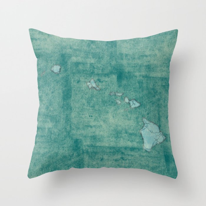 Hawaii State Map Blue Vintage Throw Pillow