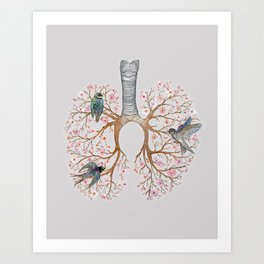 Blooming Lungs: Human Anatomy, Floral Cherry Blossom Art Print