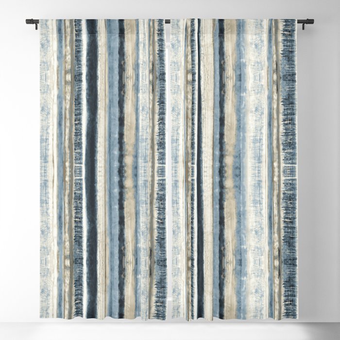 Distressed Blue and White Watercolor Stripe Blackout Curtain