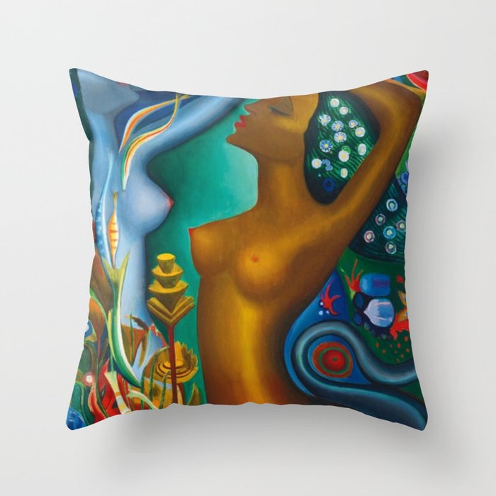 Mythological Sirens aquatic floral landscape by Joseph Stella Throw Pillow
