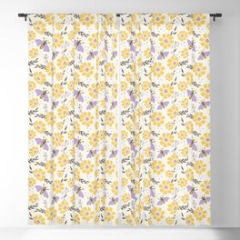 Honey Bees and Flowers - Yellow and Lavender Purple Blackout Curtain