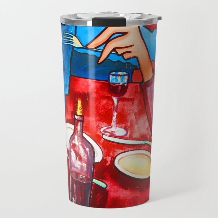 Two friends drinking wine and having dinner Travel Mug
