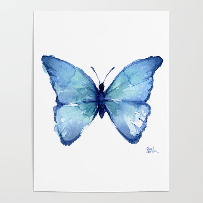 Blue Butterfly Watercolor Poster