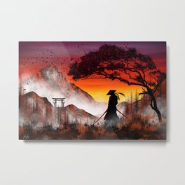 Samurai Sunset Metal Print | Mountains, Japanese, Videogame, Drawing, Art, Samurai, Sunset, Torii, Digital, Japan 