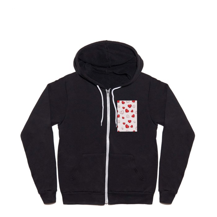 Red White Valentines Love Heart Collection Full Zip Hoodie
