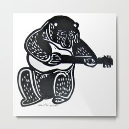 Mon gros ours Metal Print | Graphicdesign, Chasseur, Black, Blackandwhite, Hunting, Chasse, Guitar, Noir, Camping, Linocut 