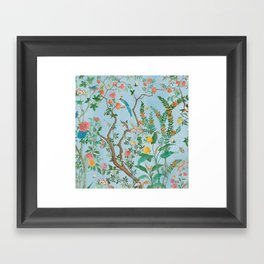 Chinoiserie Pastel Blue Floral Bird Garden Framed Art Print