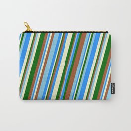 [ Thumbnail: Vibrant Sienna, Sky Blue, Blue, Light Yellow, and Dark Green Colored Striped Pattern Carry-All Pouch ]