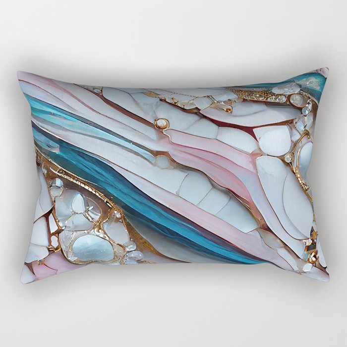 Pastel Marble Layers with Pearls and Rhinestones Rectangular Pillow