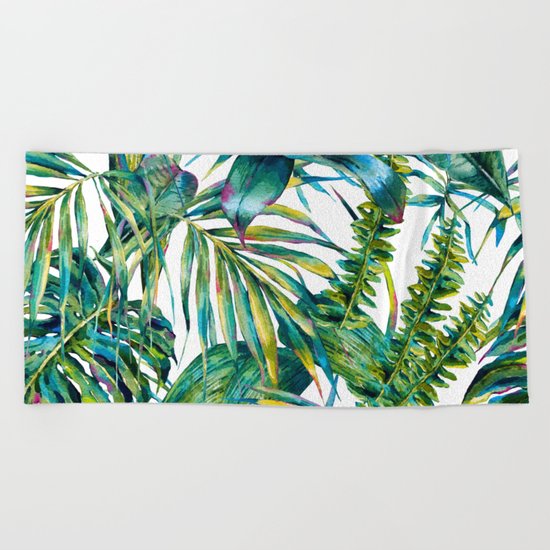 nature leaves exotic watercolor I Beach Towel