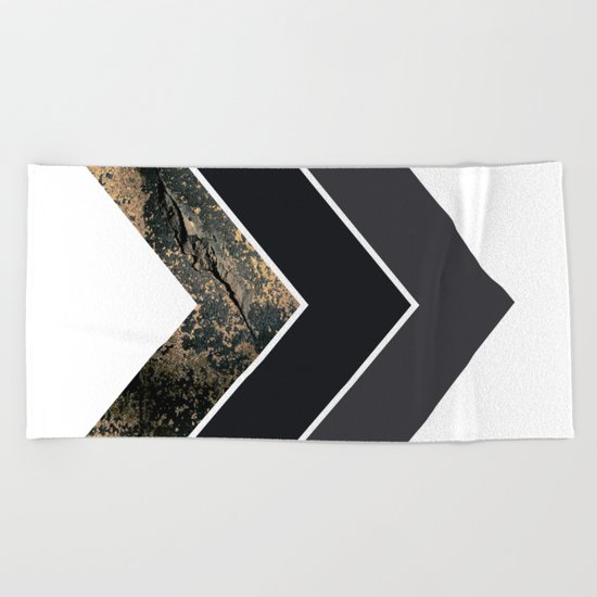 Scandinavian Gold Concrete Black Gray Geometric Pattern Beach Towel