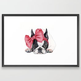 Stylish French Bulldog Red Bow Painted Nails Framed Art Print