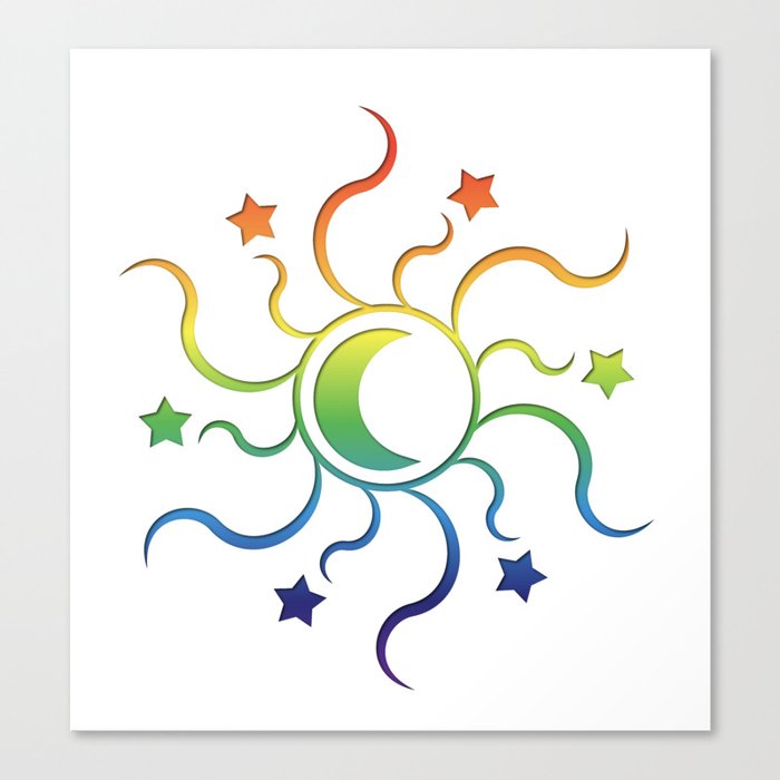 Sun, moon, stars and rainbow Canvas Print