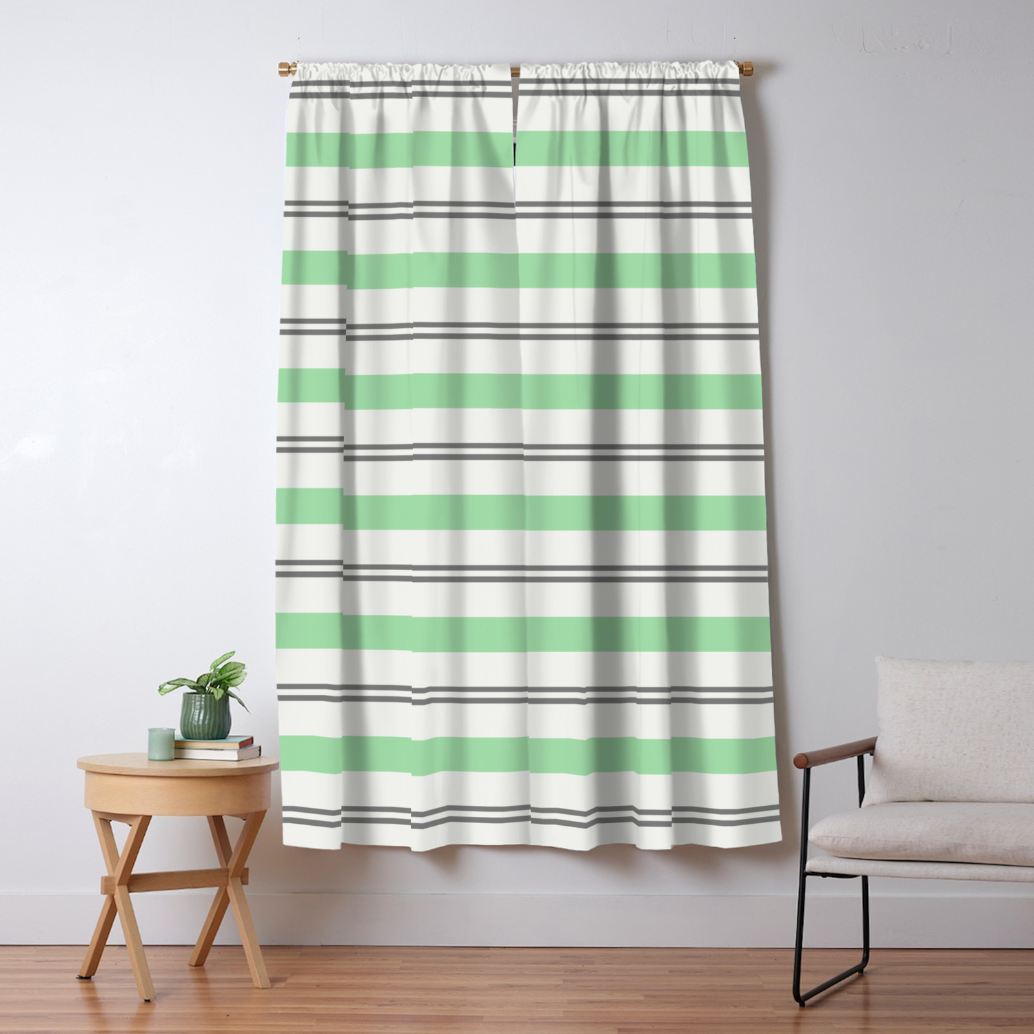 Pastel Green Gray Linen White Horizontal Stripes Pairs To 2020