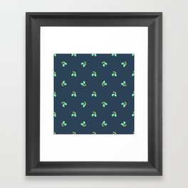Bohemian Hand Drawn Navy Blue and Teal Floral Leaves Print Framed Art Print