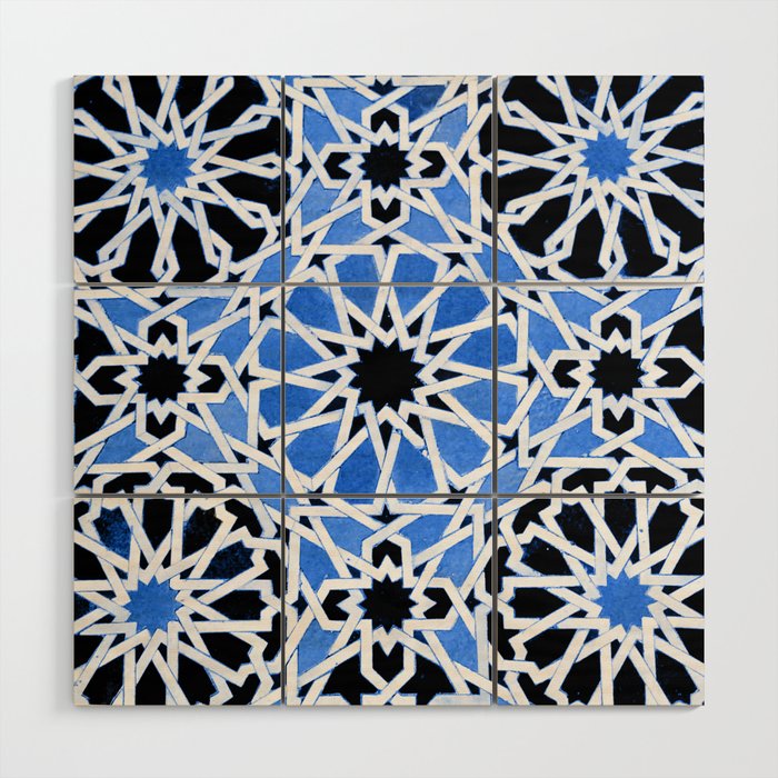 Blue Moroccan Zellige Mosaic Tiles Modern Geometric Zellij Wood Wall Art