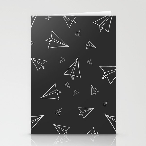 Paper Airplane Pattern Line Drawing Black Background Stationery Cards By Artbynieman Society6