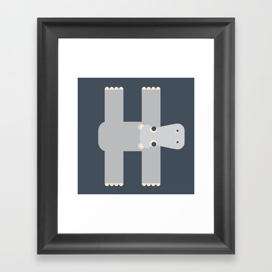 Letter H // Animal Alphabet // Hippo Monogram Framed Art Print