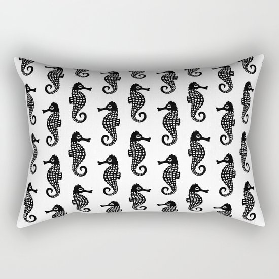 Seahorses black and white minimal pattern print hand drawn nature children kids painting cute animal Rectangular Pillow