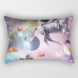 Space Cat Cow Unicorn Riding, Rainbow Laser Eyes Rectangular Pillow