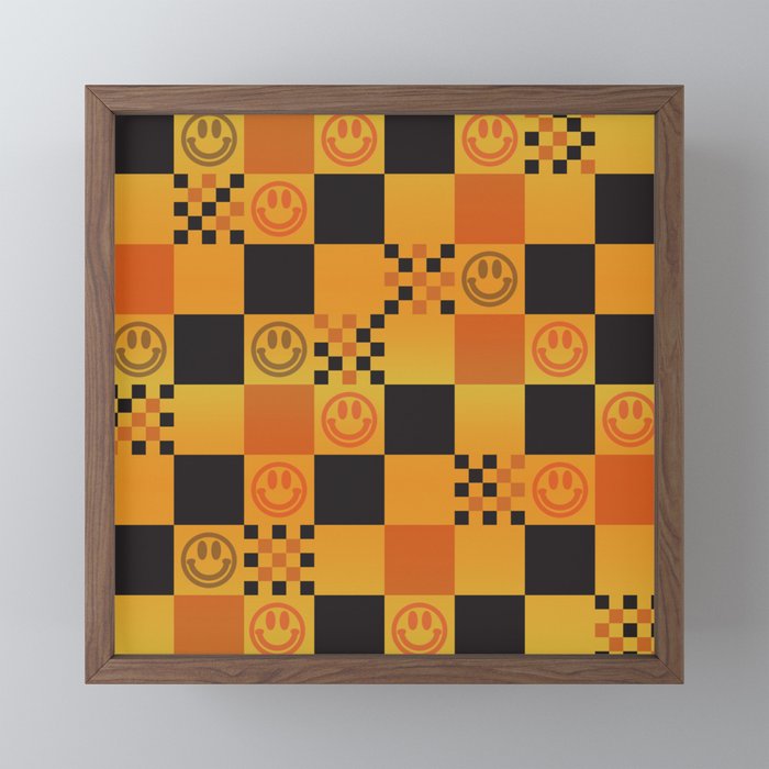 Checkered Smiley Faces Pattern Framed Mini Art Print