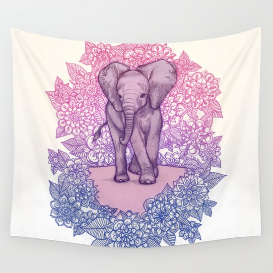 Pink Wall Tapestry cute baby elephant in pink, purple & blue wall tapestrymicklyn Pink Wall Tapestry cute baby elephant in pink, purple & blue wall tapestrymicklyn