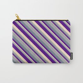 [ Thumbnail: Dark Gray, Slate Gray, Indigo, and Bisque Colored Stripes Pattern Carry-All Pouch ]