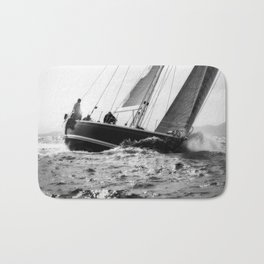 "Sunset Sailing" Black And White Fine Art Photography Print Of A Sailing boat At Sunset Bath Mat | Sail, Sailing, Ship, Regatta, Ocean, Sea, Adventure, Sails, Freedom, Boat 