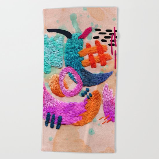 abstract embroidery Beach Towel