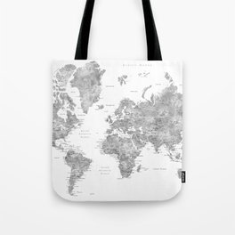 Grayscale watercolor world map with cities Tote Bag