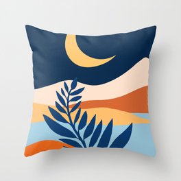 Moon and Night Bloomer Mountain Landscape Throw Pillow
