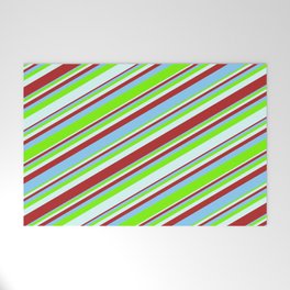 [ Thumbnail: Red, Light Sky Blue, Green, and Light Cyan Colored Striped/Lined Pattern Welcome Mat ]