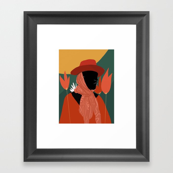 Faceless Afro Portrait with Hat and Scarf Framed Art Print