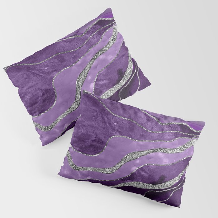 Purple Marble Agate Silver Glitter Glam #1 (Faux Glitter) #decor #art #society6 Pillow Sham