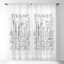 Fixologist Mechanic Car Repair Tools Vintage Patent Print Sheer Curtain