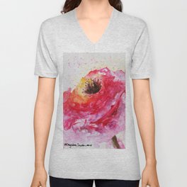 Big Pink Rose Blossom watercolor by CheyAnne Sexton V Neck T Shirt