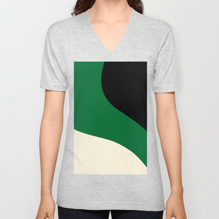 Simple Waves - Green, Cream and Black V Neck T Shirt