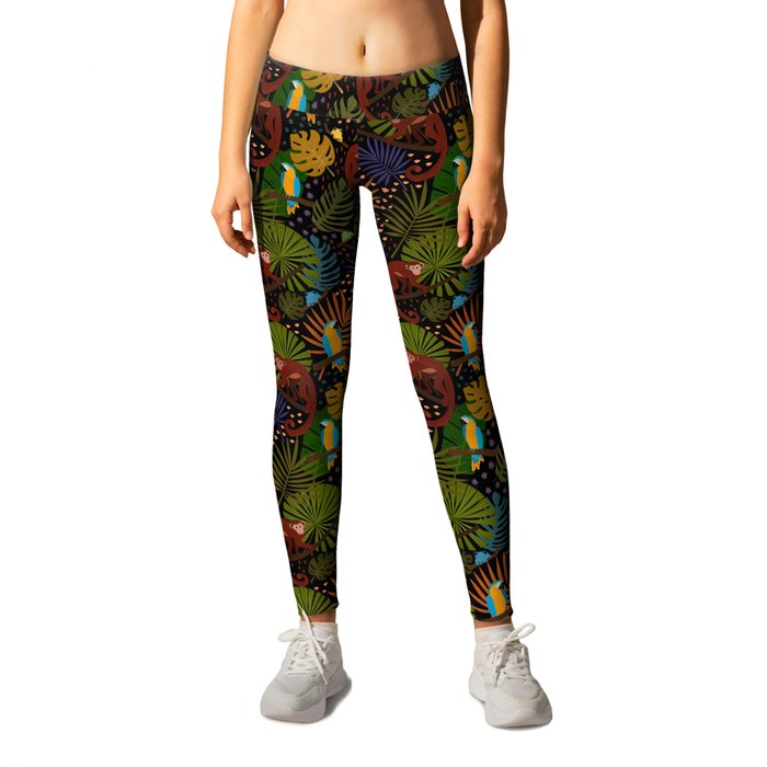 Jungle Fun With Monkeys, Macaws and colorful Dart Frogs Leggings