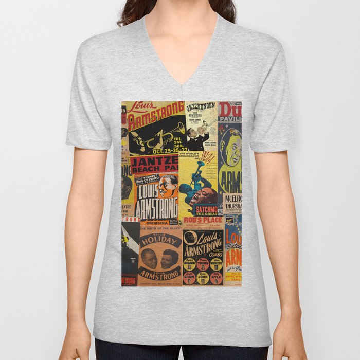 Louis Armstrong V Neck T Shirt by Vintage Maps & Prints