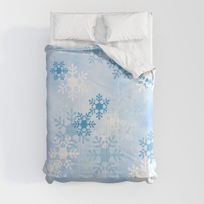 Blue White Winter Snowflakes Design Comforter