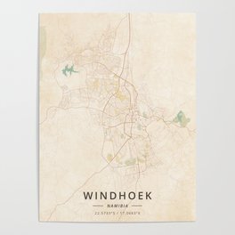 Windhoek, Namibia - Vintage Map Poster