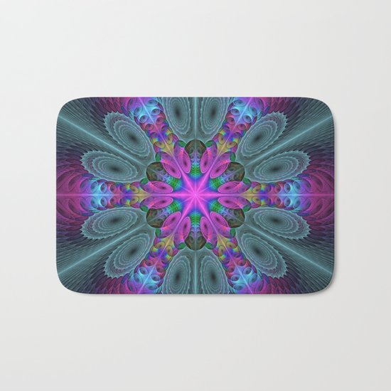 Mandala From the Center, Colorful Fractal Art Bath Mat