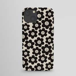 Retro Black & White Smiley Flower Pattern iPhone Case