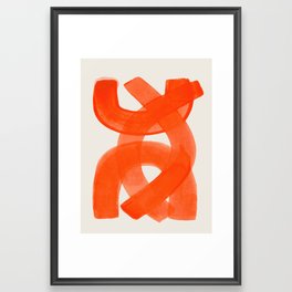 Mid Century Modern Abstract Painting Orange Watercolor Brush Strokes Framed Art Print