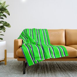 [ Thumbnail: Lime, Beige & Blue Colored Striped Pattern Throw Blanket ]