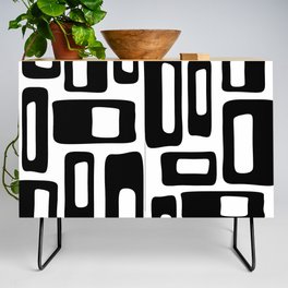 Retro Mid Century Modern Abstract Pattern 336 Black and White Credenza