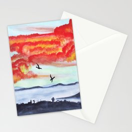 Watercolor Illustration - Red Clouds Stationery Cards